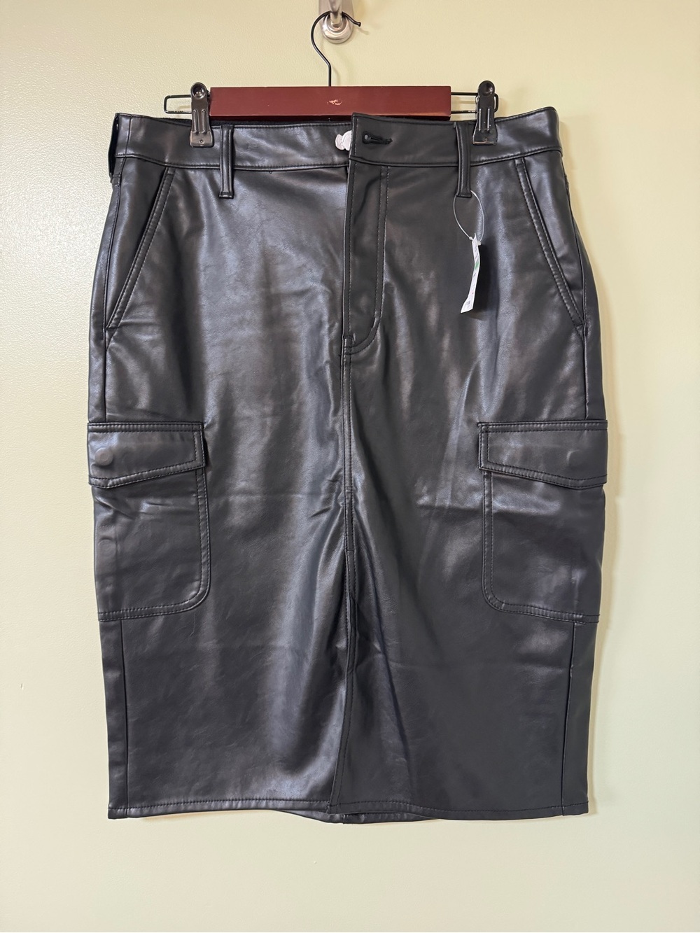 GAP Black Faux Leather Cargo Pencil Skirt